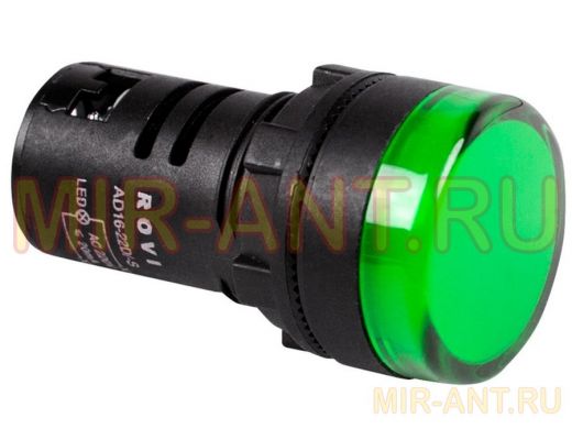 Лампа индикаторная  диаметр 16  220V  зеленый LED  REXANT