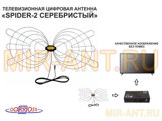 "SPIDER-2 СЕРЕБРИСТЫЙ" антенна цифровая телевизионная DVB-T2, МВ/ДМВ, кабель 5метров