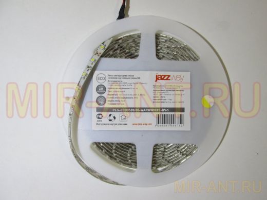 JazzWay Лента LED ECO 3528/60 Warmwhite IP65 5м 12В в силиконе