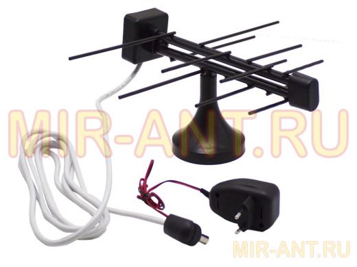 "БАБОЧКА- 1А-12ВОЛЬТ" ЧЁРНАЯ РЕГУЛИРУЕМАЯ АКТИВНАЯ антенна комнат. с усилителем DVB-T2, блок питания