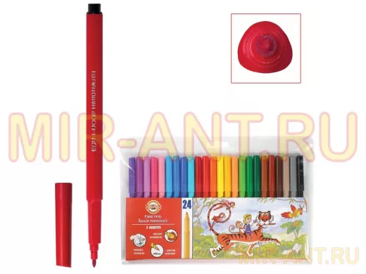 Фломастеры "BR-101267", 24 цвета, смываемые, трехгранные, пластиковая упаковка, европодвес