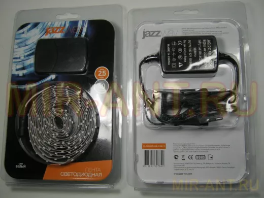 JazzWay Блистер LED SMD 3528/60 White IP20 2,5м 4,8 Вт/м с блоком питания ZC-F3528DFL60B-W-BL2.5