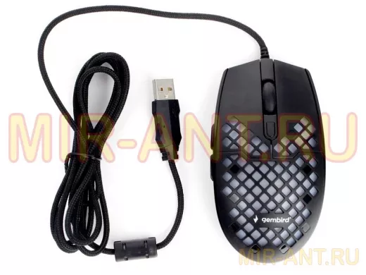 Мышь проводная GEMBIRD MG-760, игровая,USB, 6 кнопок,подсветка,1,8 м. кабель в тк.опл.,черн, 3200DPI