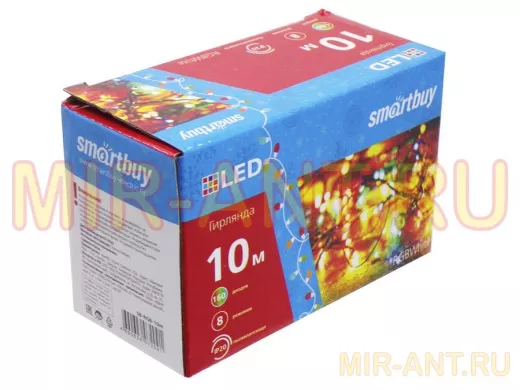 LED Гирлянда Smartbuy с контроллером, RGB, 10м, 160 диодов, IP20, прозрачный провод (SB-RGB-10m)