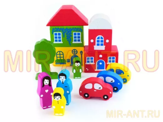 Конструктор деревянный "DER-121181" цветной городок, зеленый,  из 14 деталей,  игрушки из дерева