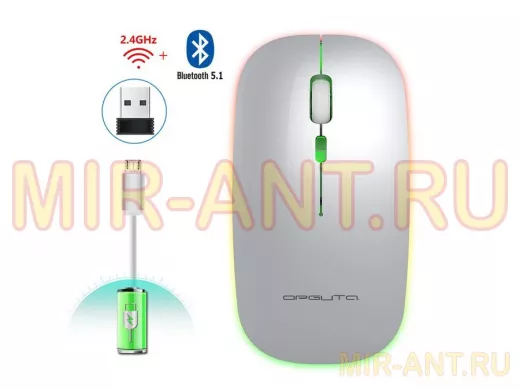 Мышь беспроводная Орбита OT-PCM66 Серая  RGB (USB/Bluetooth,аккум)