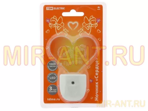 Светильник светодиодный TDM ночник "Сердце" с датчиком света, 0,3 Вт, 220В SQ0357-0008