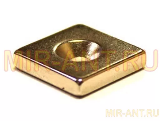 Неодимовый магнит; призма  15х15х3мм с зенковкой 3,5/7мм "MAGNEOD-140868" (3,0кг)