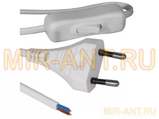 Сетевой шнур с выключателем для бра 1,8 метра ШВВП-ВП 2x0.5мм "ABI 143523" белый