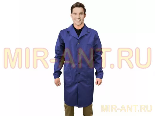 Халат рабочий мужской синий, бязь, размер 56-58, рост 170-176, плотность ткани 142 г/м2