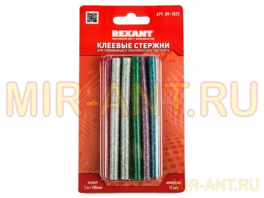 Клеевые стержни, диаметр  7,0мм, длина 100мм, Цветной с Блестка, REXANT   (12шт/уп) цена за упаковку