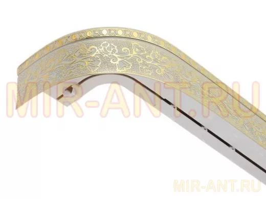 200см карниз КРУЖЕВО ЗОЛОТО БЕЛЫЙ 2х рядный с декор. планкой 70мм в индивид. упаковке. ультракомпакт