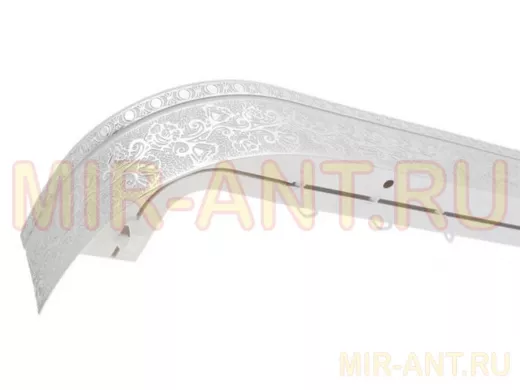 200см карниз КРУЖЕВО СЕРЕБРО БЕЛЫЙ 2х рядный с декор. планкой 70мм в инд. упаковке. ультракомпакт