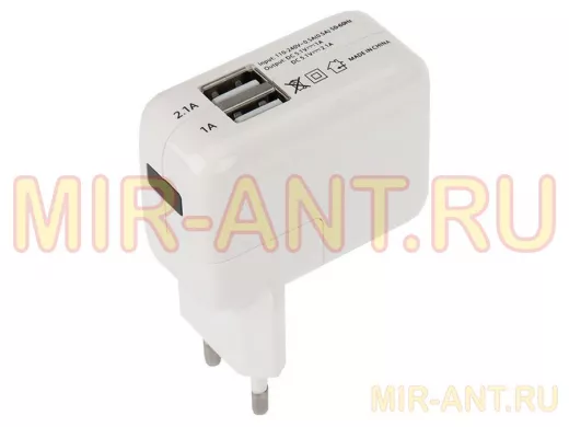 Зарядное устройство с 2-мя USB  REXANT 5 Вольт 1A+2,1A USB переходник + адаптер (СЗУ) (блок питания)