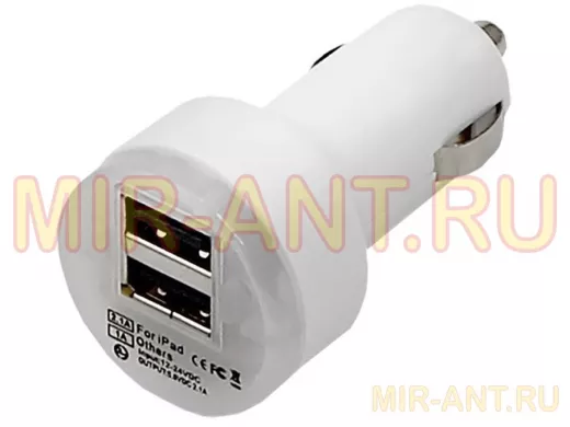 Автомобильный адаптер 2xUSB с индикацией (АЗУ) (1000+2100mA) белая 18-1189-9