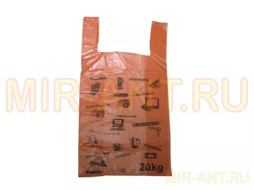 Пакет майка ПНД 30+(2х9)х54см/20мкм "Электрон" оранжев (50шт./уп) (цена за 1шт)