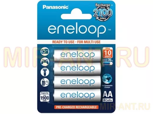 Аккумулятор AA 1900 mAh 1,2В  Panasonic Eneloop Pro BK-3MCCE/2BE BL-4  (цена за 1 элемент)