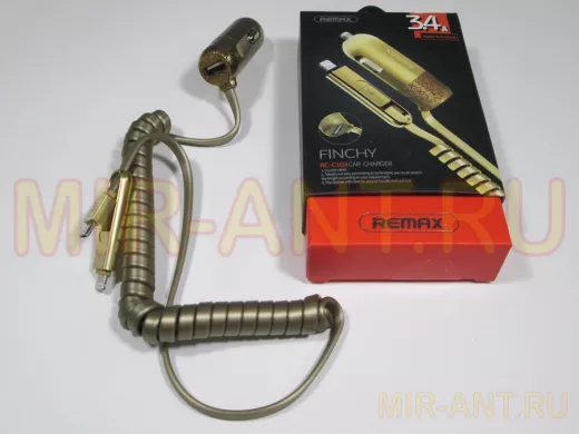 Зарядное устройство USB автомобильное 5V с кабелем Apple& Android 1м + USB 3.4 А REMAX  RC-C 103