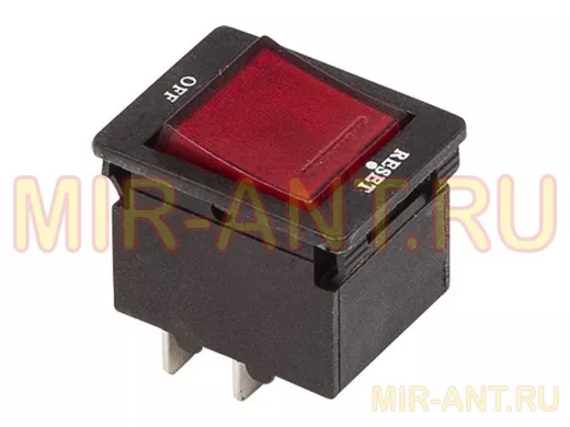 Выключатель - автомат клавишный 250V 10А (4с) RESET-OFF красный, с подсветкой  REXANT