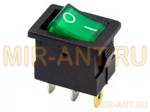 Выключатель клавишный 12V 15А (3с) ON-OFF зеленый  с подсветкой  Mini  REXANT