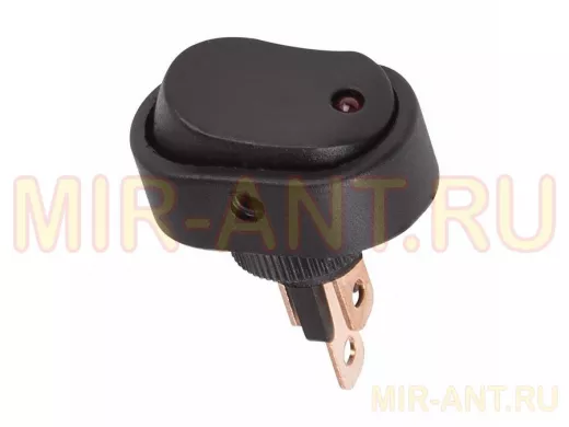 Выключатель клавишный 12V 20А (3с) ON-OFF черный ОВАЛ с красной LED подсветкой  REXAN