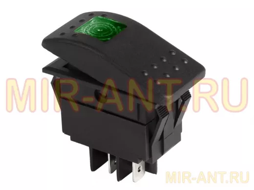 Выключатель клавишный 12V 35А (4с) ON-OFF зеленый  с подсветкой  REXANT