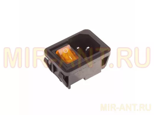 Выключатель клавишный 250V 10А (4с) ON-OFF желтый с подсветкой и штекером C14 3PIN  REXANT