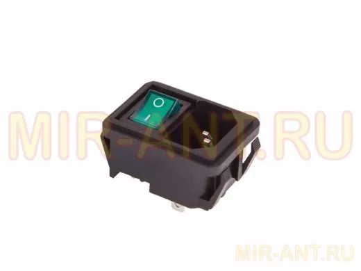 Выключатель клавишный 250V 10А (4с) ON-OFF зеленый с подсветкой и штекером C14 3PIN  REXANT