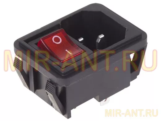 Выключатель клавишный 250V 10А (4с) ON-OFF красный с подсветкой и штекером C14 3PIN  REXANT