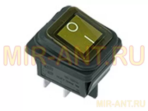 Выключатель клавишный 250V 15А (4с) ON-OFF желтый  с подсветкой  ВЛАГОЗАЩИТА  REXANT
