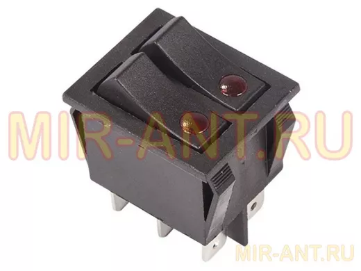 Выключатель клавишный 250V 15А (6с) ON-OFF черный  с подсветкой  ДВОЙНОЙ  REXANT