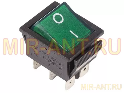 Выключатель клавишный 250V 15А (6с) ON-ON зеленый  с подсветкой  REXANT