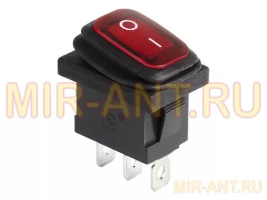 Выключатель клавишный 250V 6А (3с) ON-OFF красный  с подсветкой  Mini ВЛАГОЗАЩИТА REXANT