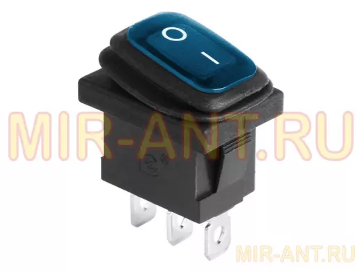 Выключатель клавишный 250V 6А (3с) ON-OFF синий  с подсветкой  Mini ВЛАГОЗАЩИТА REXANT