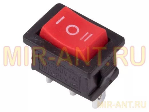 Выключатель клавишный 250V 6А (3с) ON-OFF-ON красный  с нейтралью  Mini  REXANT