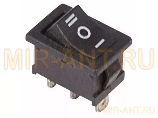 Выключатель клавишный 250V 6А (3с) ON-OFF-ON черный  с нейтралью  Mini  REXANT