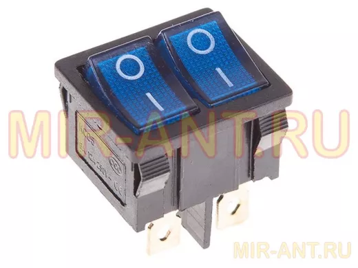 Выключатель клавишный 250V 6А (6с) ON-OFF синий с подсветкой ДВОЙНОЙ  Mini  REXANT