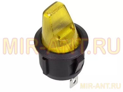 Выключатель клавишный круглый 12V 16А (3с) ON-OFF желтый  с подсветкой  REXANT
