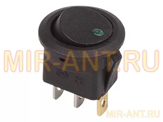 Выключатель клавишный круглый 12V 16А (3с) ON-OFF черный  с зеленой подсветкой  REXANT