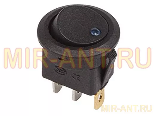 Выключатель клавишный круглый 12V 16А (3с) ON-OFF черный  с синей подсветкой  REXANT