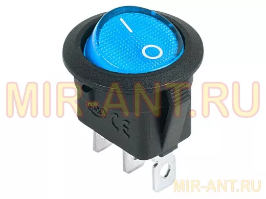 Выключатель клавишный круглый 12V 20А (3с) ON-OFF синий  с подсветкой  REXANT