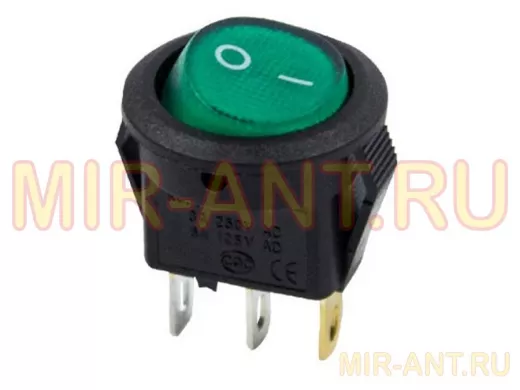 Выключатель клавишный круглый 250V 3А (3с) ON-OFF зеленый  с подсветкой  Micro  REXANT