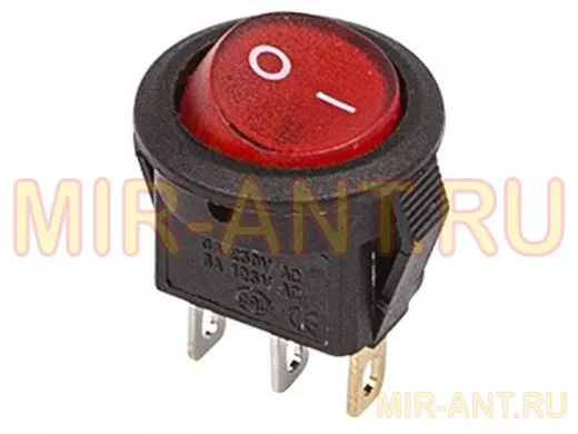 Выключатель клавишный круглый 250V 3А (3с) ON-OFF красный  с подсветкой  Micro  REXANT