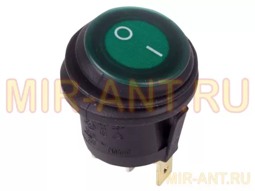 Выключатель клавишный круглый 250V 6А (3c) ON-OFF зеленый  с подсветкой  ВЛАГОЗАЩИТА  REXANT