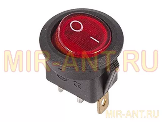 Выключатель клавишный круглый 250V 6А (3с) ON-OFF красный  с подсветкой  REXANT