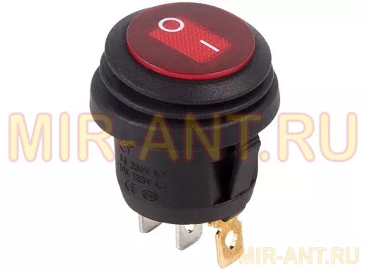 Выключатель клавишный круглый 250V 6А (3с) ON-OFF красный  с подсветкой  ВЛАГОЗАЩИТА  REXANT