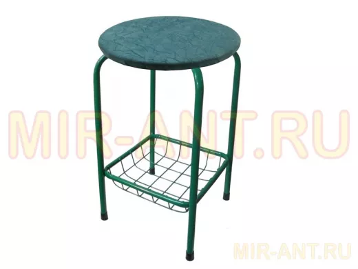 Табурет с подставкой для ног и корзинкой для вещей "TABURETTO-20399" зелёные ножки, синий верх,ткань