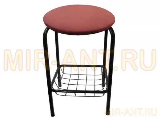 Табурет с подставкой для ног и корзинкой для вещей "TABURETTO-20404" чёрные ножки, бордовый, ткань