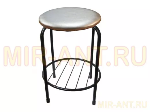 Табурет с подставкой для ног и полкой "TABURETTO-20479" круглое сиденье, чёрные ножки,серебр,экокожа