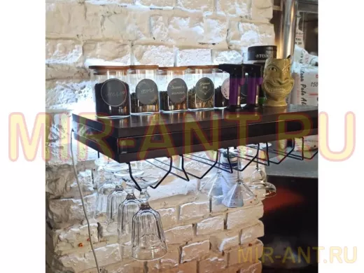 Парящая полка с подсветкой, тайником и держателями бокалов, черный 